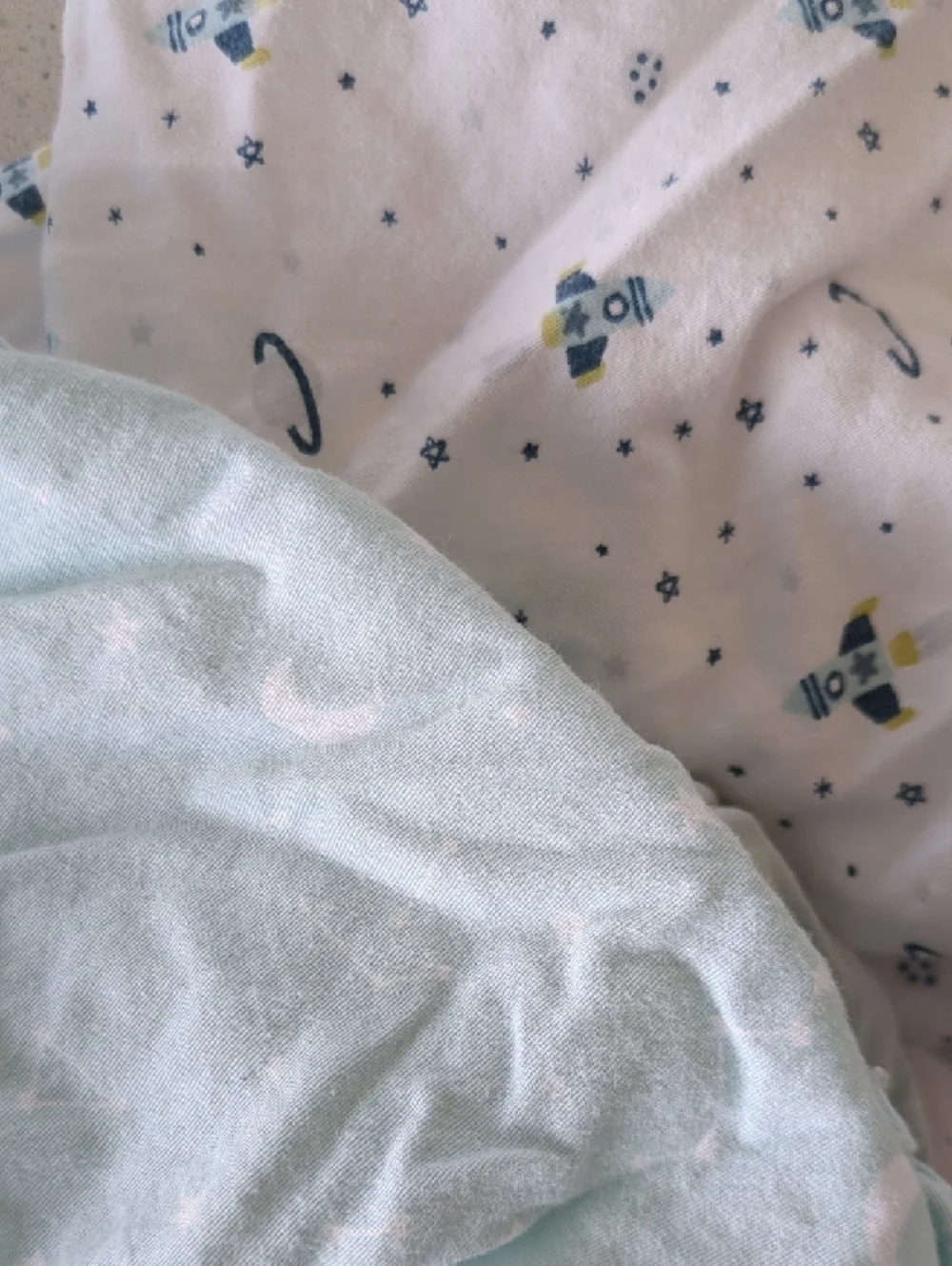Set Of 2 - Space Themed Bassinet Sheets - Light Blue & White Print - 100% Cotton